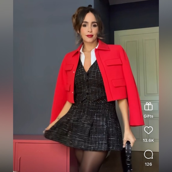 ZARA CONTRASTING STRUCTURED PINAFORE PLAID DRESS - Picture 6 of 8